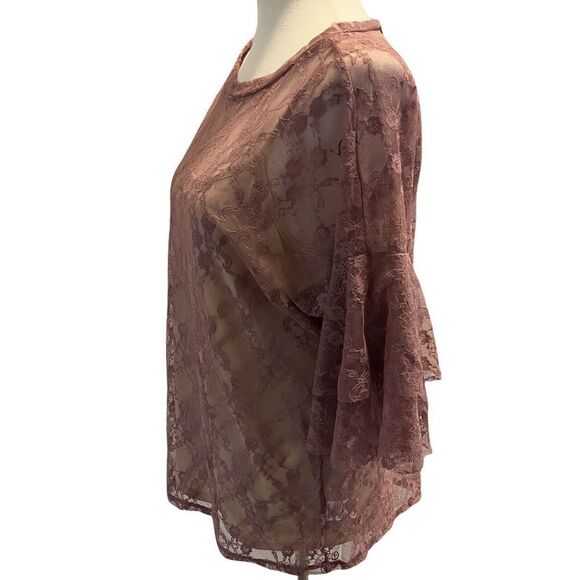 Bobeau Nordstroms Womens Size MEDIUM Mesh Lace Overlay Cami Blouse 3/4 Sleeves - Picture 2 of 10